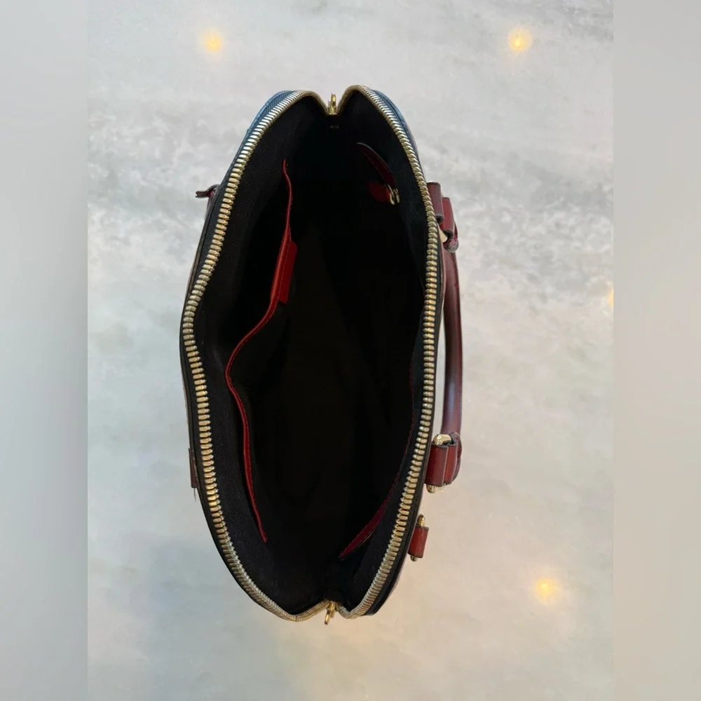 BURBERRY Vintage Haymarket Check Satchel with Red Leather Trim Handbag - Picture 10 of 17